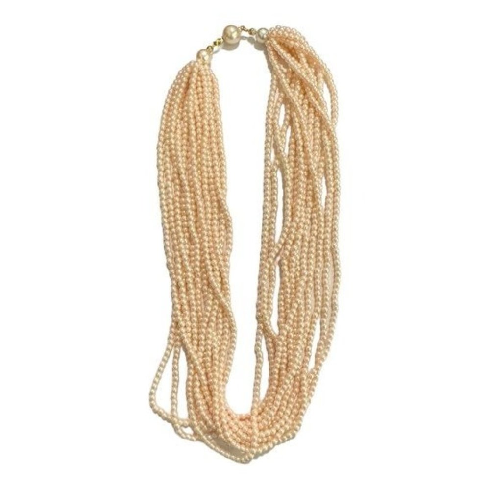Vintage 80s, 10 Strand Pink Rose Seed Bead Necklace 9.5” Long